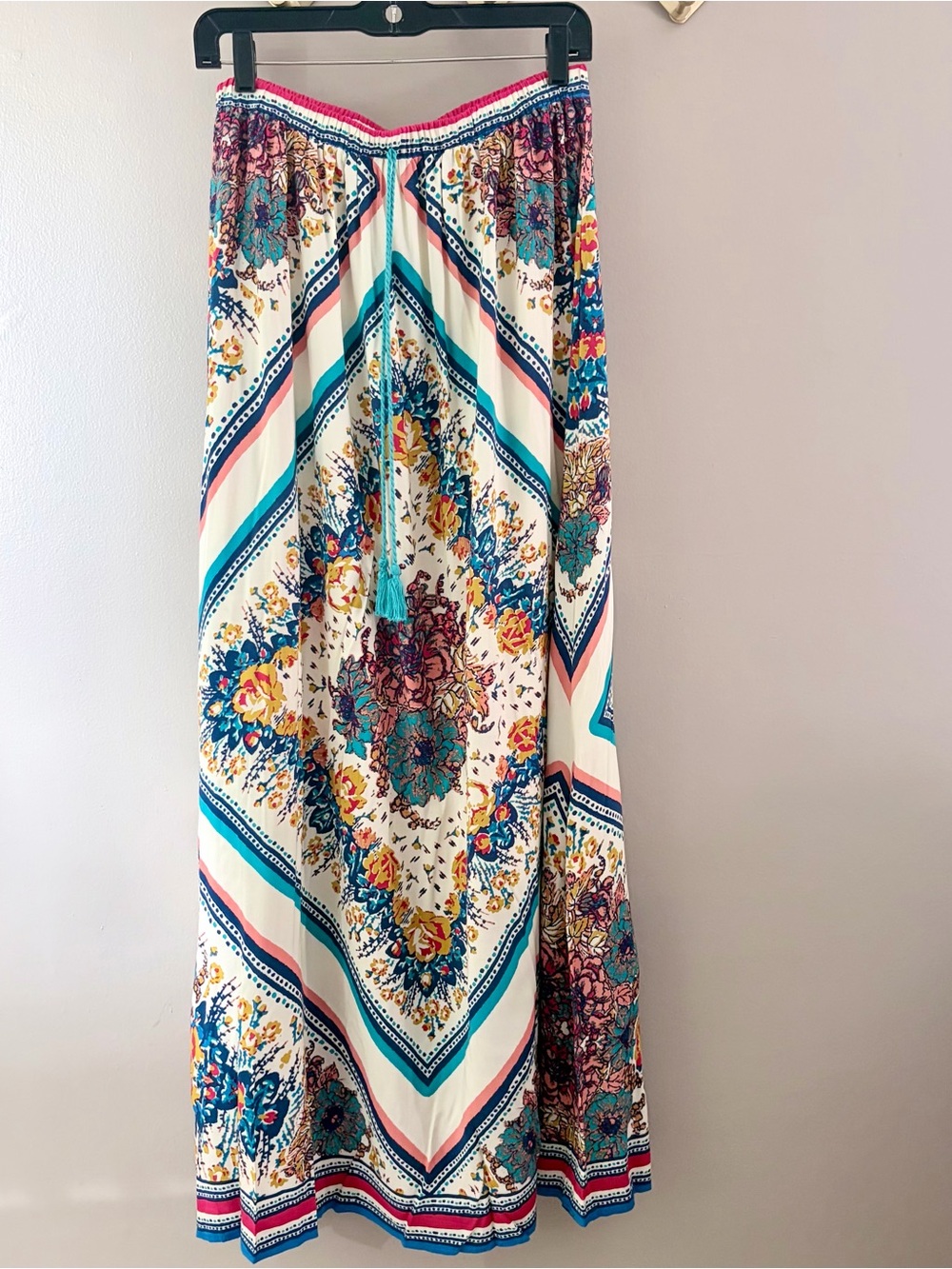 Flying Tomato Boho Paisley Floral Print Maxi Skirt Plus Size 1X Elastic Waist
